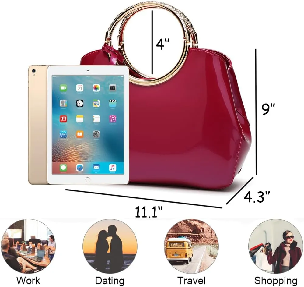 ZiMing Women Tote Bag Patent Leather Totes Top Handle Purse Satchel Shoulder Bag Ladies Gorgeous Evening Bags