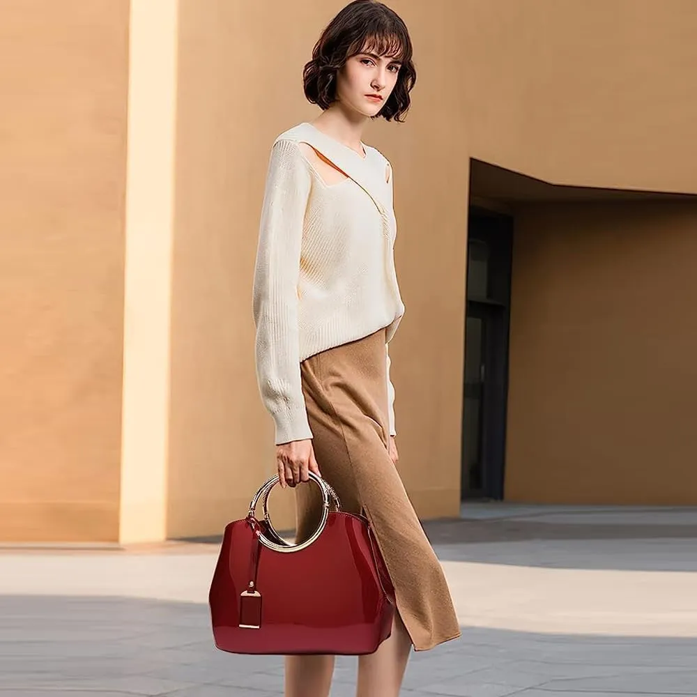ZiMing Women Tote Bag Patent Leather Totes Top Handle Purse Satchel Shoulder Bag Ladies Gorgeous Evening Bags