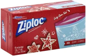 Ziploc Quart Food Storage Bags, Grip 'n Seal Technology for Easier Grip, Open, and Close, 48 Count, Holiday Designs, Packaging May Vary