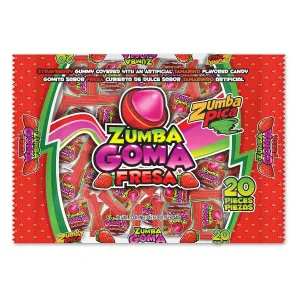Zumba Goma Fresa Strawberry Gummy Covered with Tamarind Candy (20 pcs bag)- Spicy Strawberry Gummies with Tamarind Candy - Sour Strawberry Gummies - Mexican Strawberry Candy - Gomitas Enchiladas